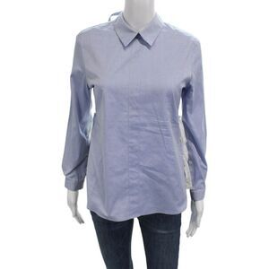 Sandy Liang Women Cotton Collared Long Sleeve Blouse Light Blue Size 38